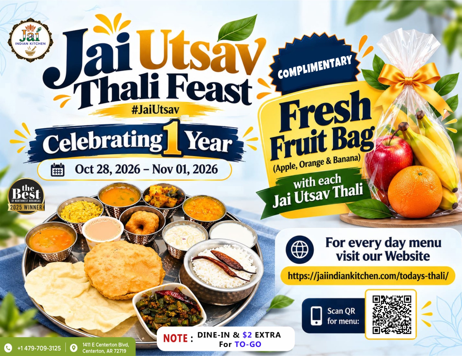 🎉 Jai Utsav Thali Feast – 1st Anniversary Special! 🍽️
